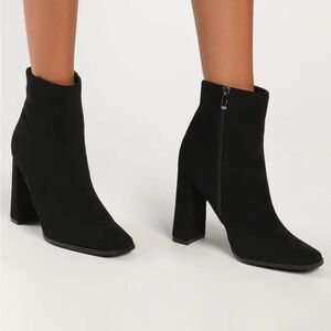 Black mid-calf booties